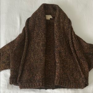 Michael Kors Rich Brown Knit Crop Cardigan Shrug L Nylon Wool Mix